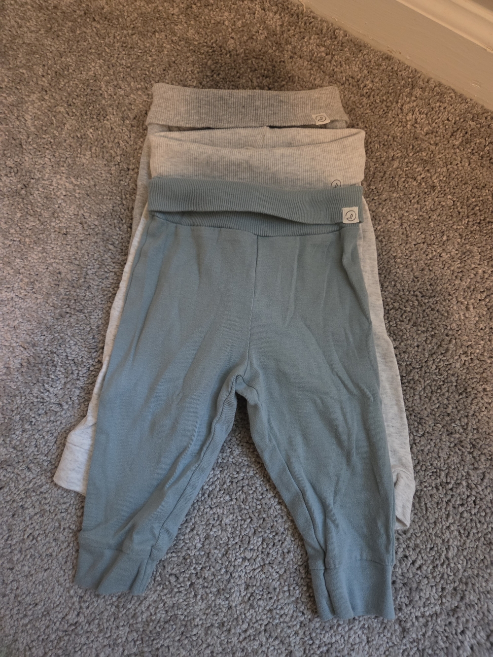 Carter's Ribbed Teal and Light Gray Leggings - Fold-Over Waist Baby Boy 9M 3pk